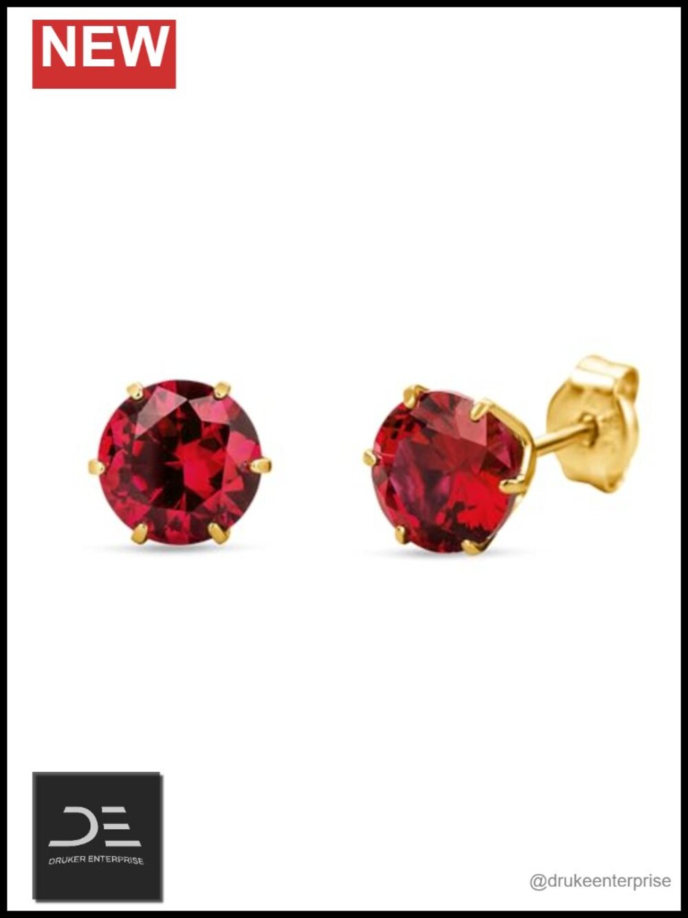 Solid 14K Gold Stud Earrings with Ruby Stone - Hypoallergenic Fine Jewelry